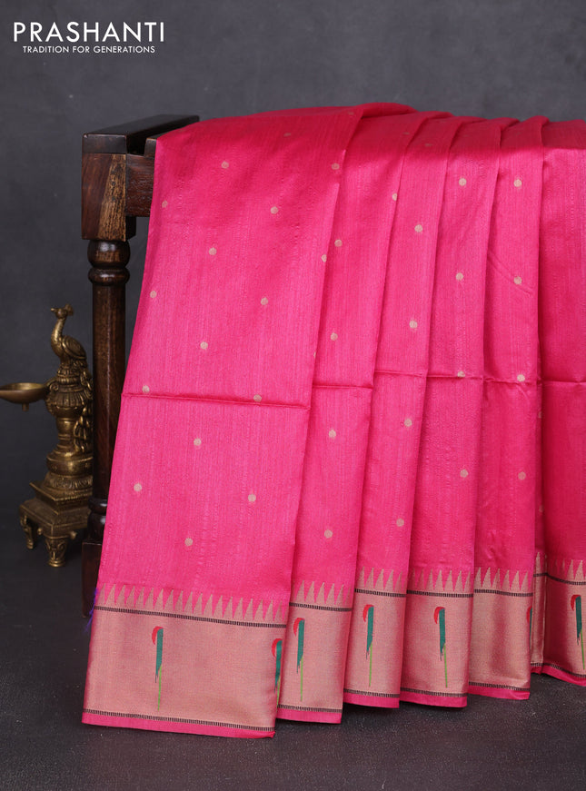 Semi paithani saree pink with allover zari woven buttas and paithani pallu