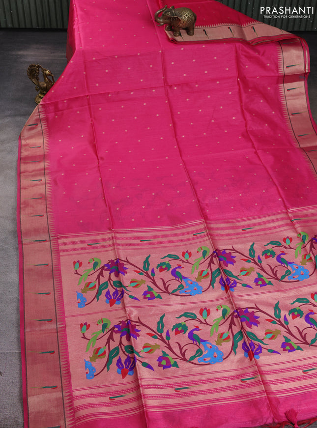 Semi paithani saree pink with allover zari woven buttas and paithani pallu