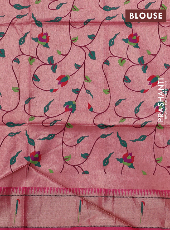 Semi paithani saree pink with allover zari woven buttas and paithani pallu