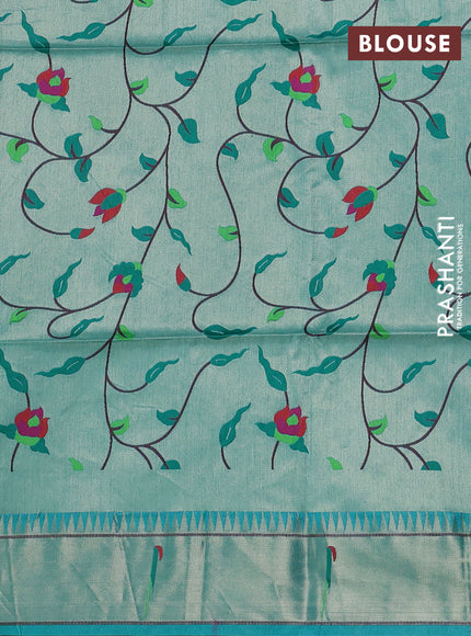 Semi paithani saree teal green with allover zari woven buttas and paithani pallu