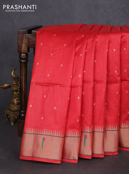Semi paithani saree red with allover zari woven buttas and paithani pallu