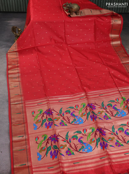 Semi paithani saree red with allover zari woven buttas and paithani pallu