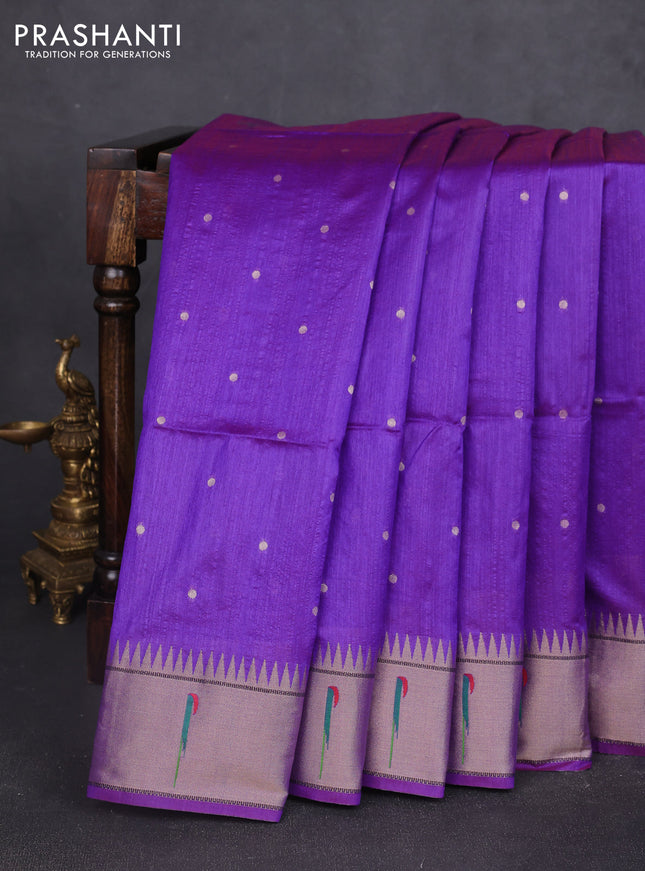 Semi paithani saree violet with allover zari woven buttas and paithani pallu