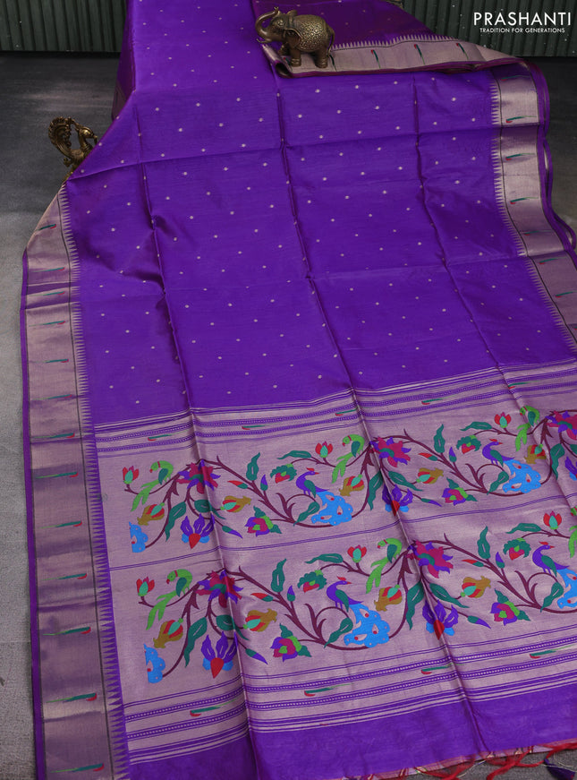 Semi paithani saree violet with allover zari woven buttas and paithani pallu