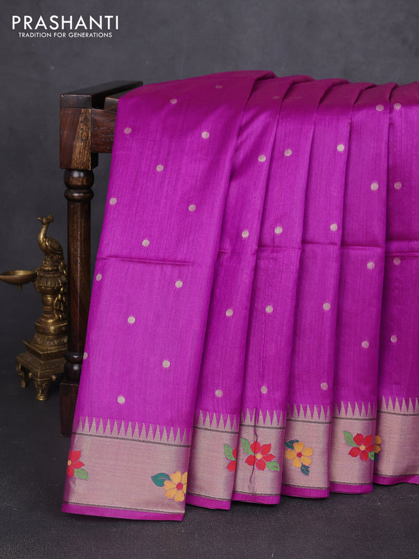 Semi paithani saree purple with allover zari woven buttas and paithani pallu