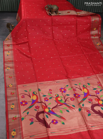 Semi paithani saree red with allover zari woven buttas and paithani pallu