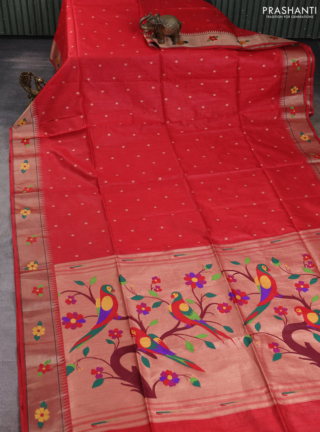 Semi paithani saree red with allover zari woven buttas and paithani pallu