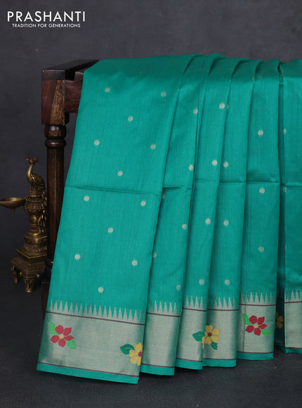 Semi paithani saree teal green with allover zari woven buttas and paithani pallu