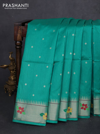 Semi paithani saree teal green with allover zari woven buttas and paithani pallu