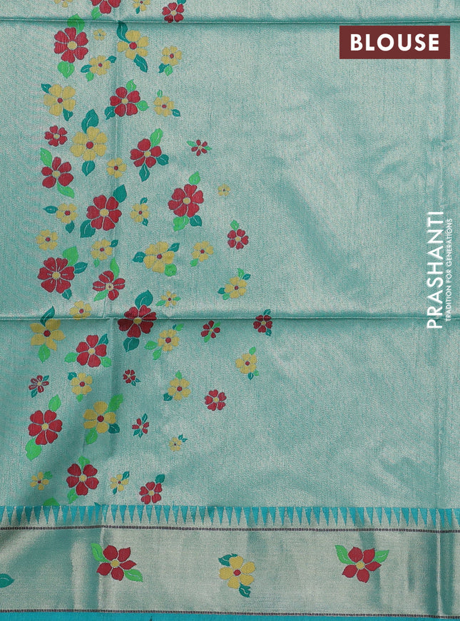 Semi paithani saree teal green with allover zari woven buttas and paithani pallu