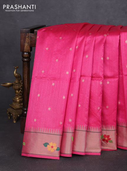 Semi paithani saree pink with allover zari woven buttas and paithani pallu