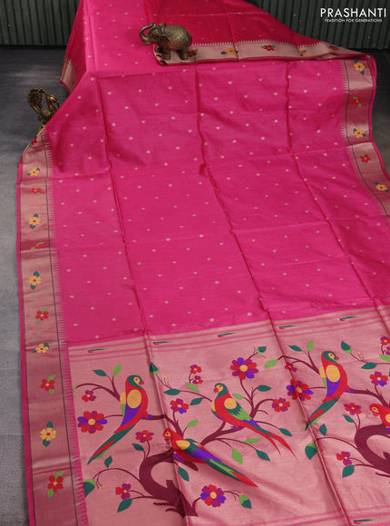 Semi paithani saree pink with allover zari woven buttas and paithani pallu
