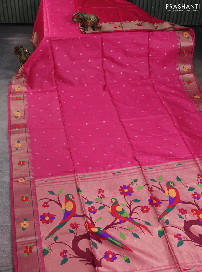 Semi paithani saree pink with allover zari woven buttas and paithani pallu