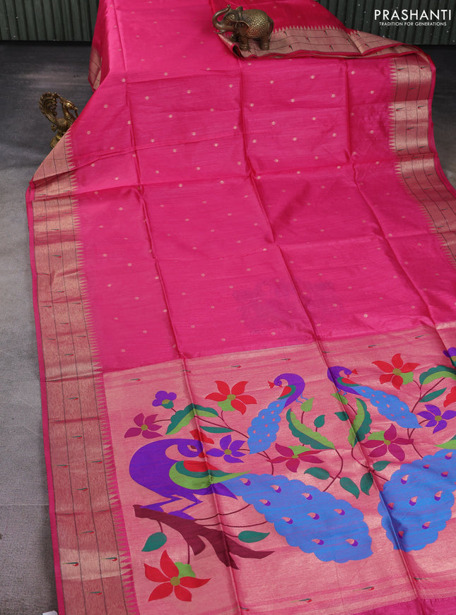 Semi paithani saree pink with allover zari woven buttas and paithani pallu