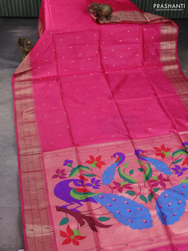 Semi paithani saree pink with allover zari woven buttas and paithani pallu