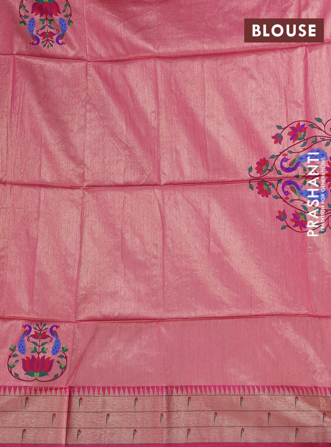 Semi paithani saree pink with allover zari woven buttas and paithani pallu