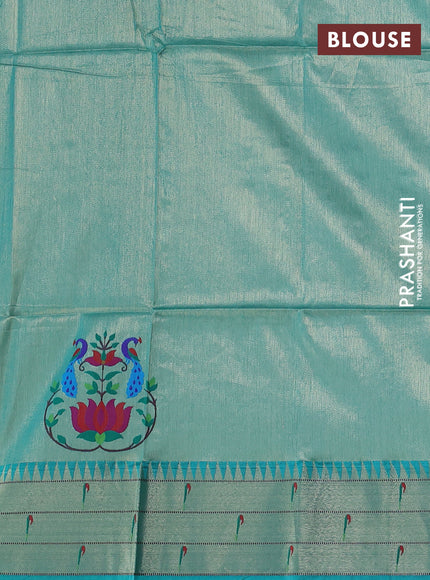 Semi paithani saree teal green with allover zari woven buttas and paithani pallu