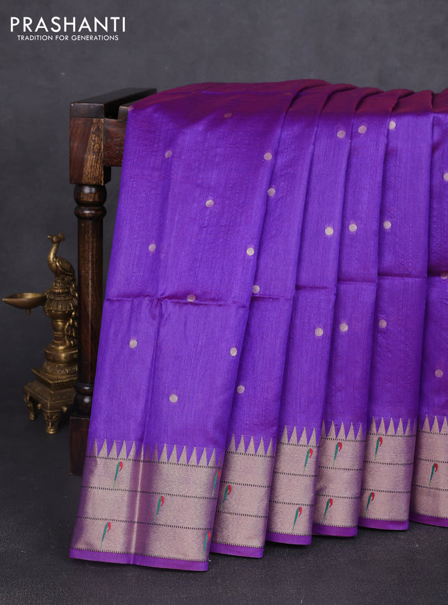 Semi paithani saree violet with allover zari woven buttas and paithani pallu