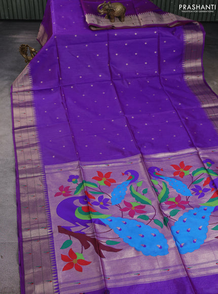 Semi paithani saree violet with allover zari woven buttas and paithani pallu