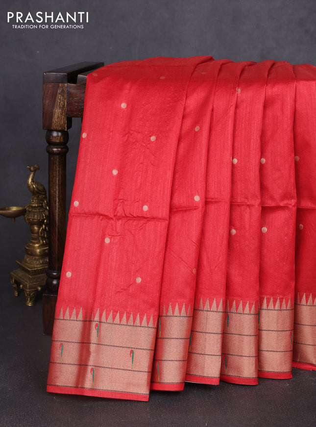 Semi paithani saree red with allover zari woven buttas and paithani pallu