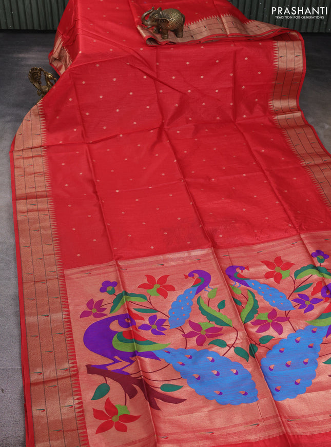 Semi paithani saree red with allover zari woven buttas and paithani pallu