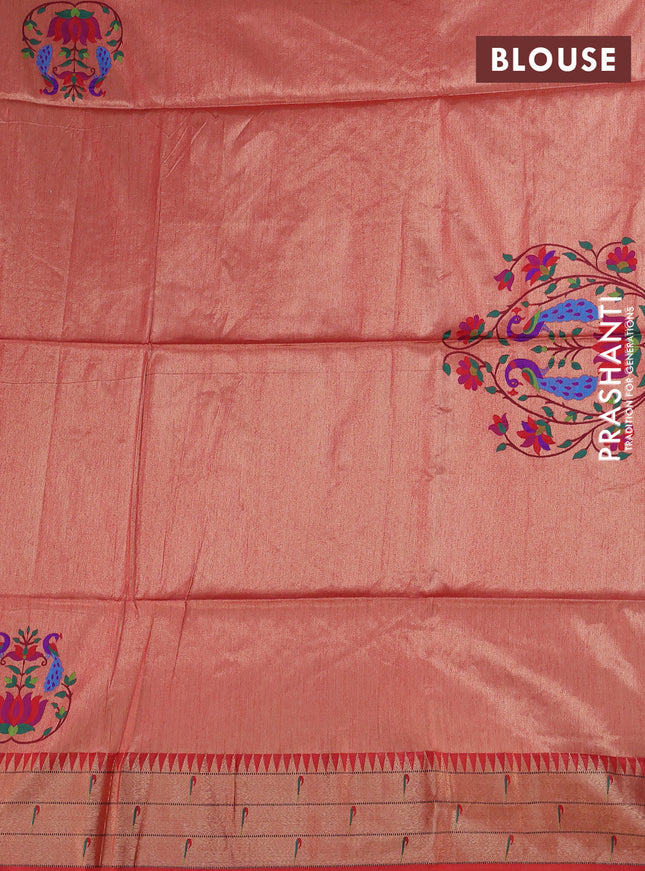 Semi paithani saree red with allover zari woven buttas and paithani pallu