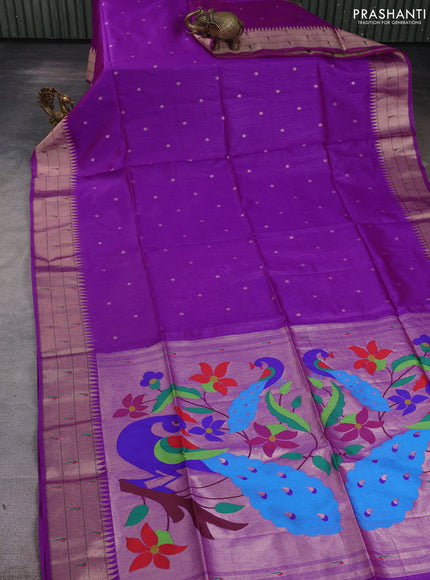 Semi paithani saree purple with allover zari woven buttas and paithani pallu