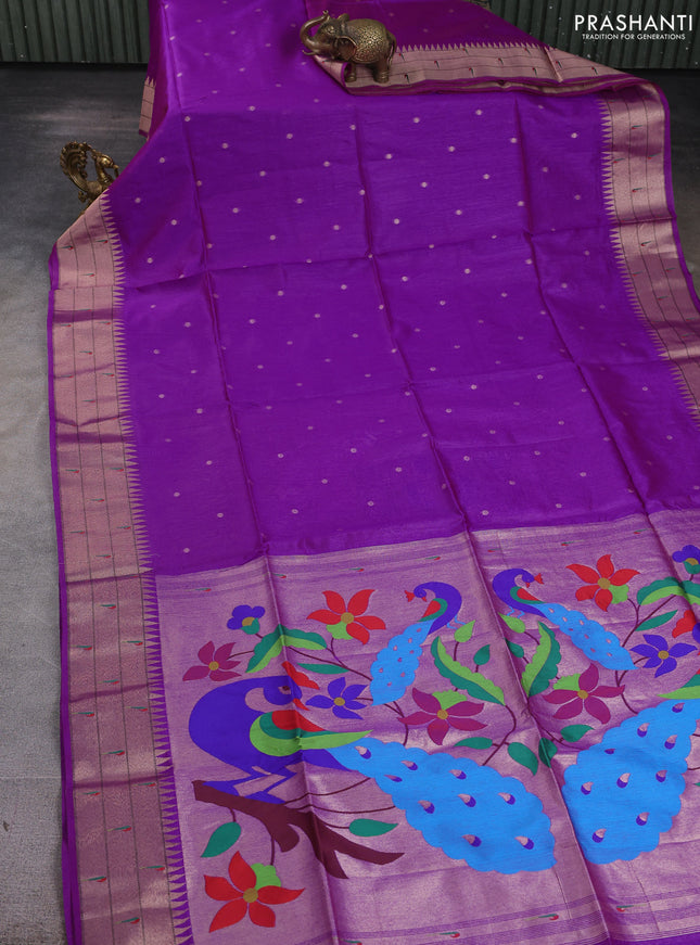 Semi paithani saree purple with allover zari woven buttas and paithani pallu