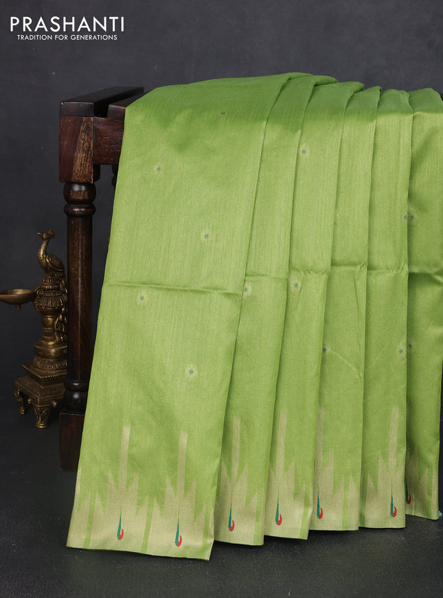 Semi paithani saree light green with allover zari woven buttas and paithani pallu
