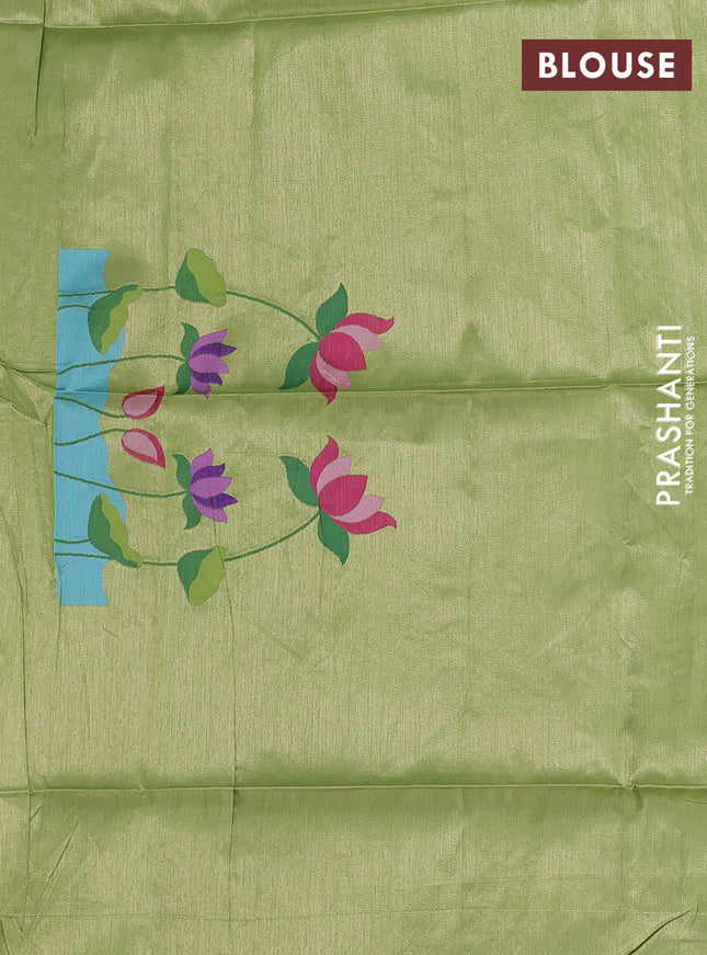 Semi paithani saree light green with allover zari woven buttas and paithani pallu
