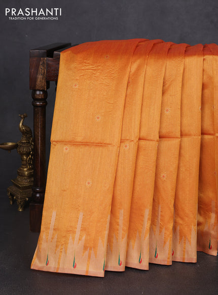 Semi paithani saree mustard yellow with allover zari woven buttas and paithani pallu