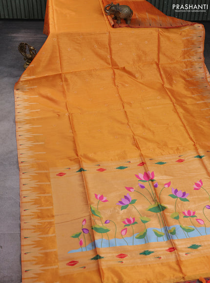 Semi paithani saree mustard yellow with allover zari woven buttas and paithani pallu