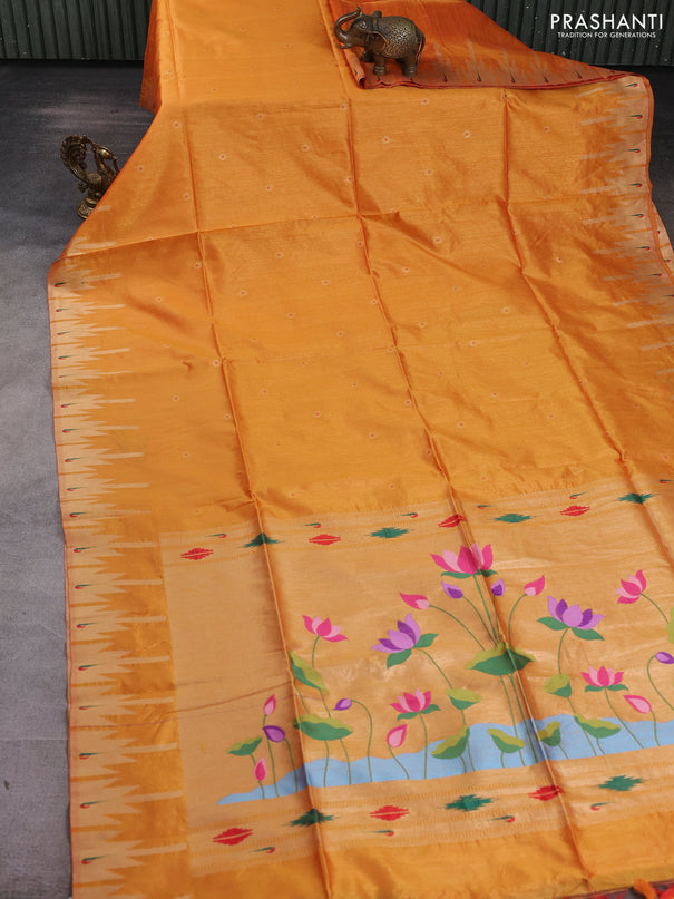Semi paithani saree mustard yellow with allover zari woven buttas and paithani pallu