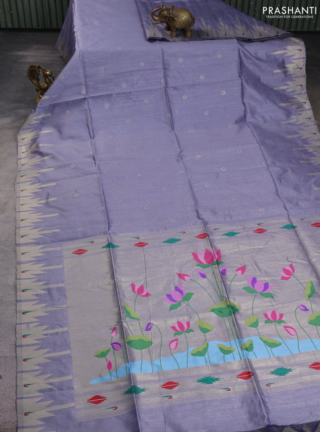 Semi paithani saree grey with allover zari woven buttas and paithani pallu