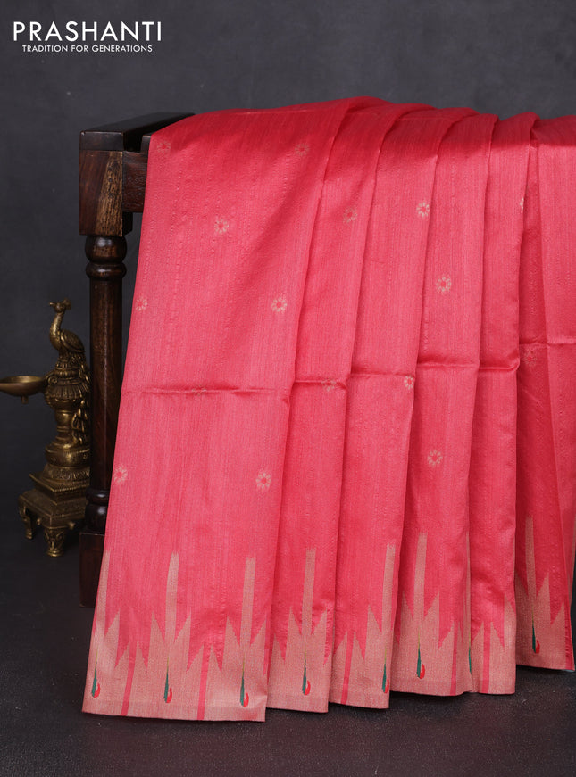 Semi paithani saree peach shade with allover zari woven buttas and paithani pallu