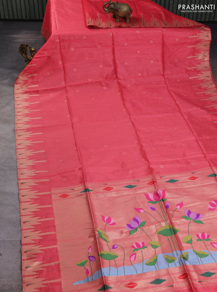Semi paithani saree peach shade with allover zari woven buttas and paithani pallu