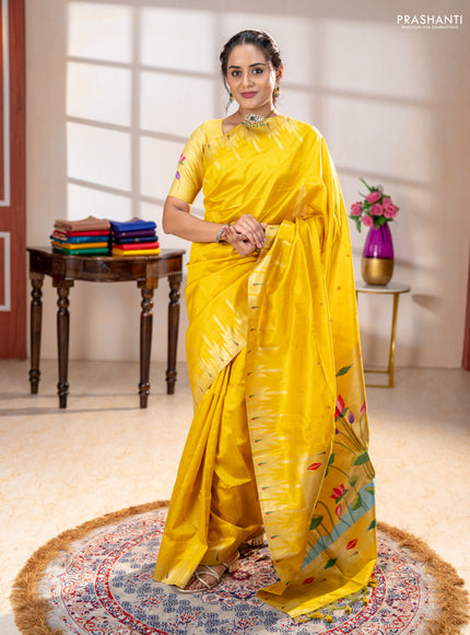 Semi paithani saree yellow with allover zari woven buttas and paithani pallu