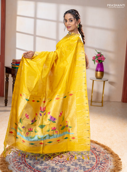Semi paithani saree yellow with allover zari woven buttas and paithani pallu