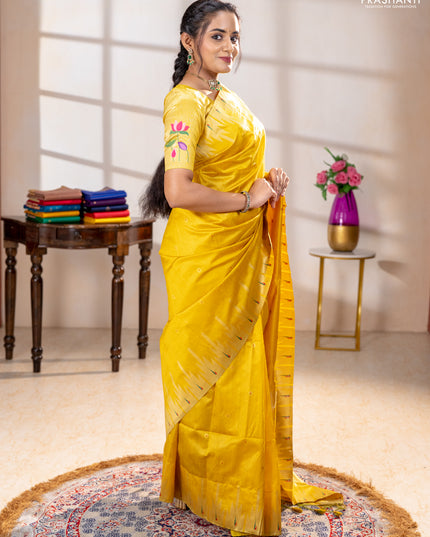 Semi paithani saree yellow with allover zari woven buttas and paithani pallu