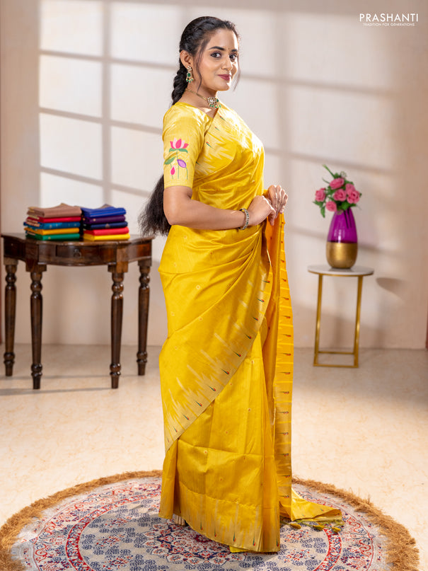Semi paithani saree yellow with allover zari woven buttas and paithani pallu