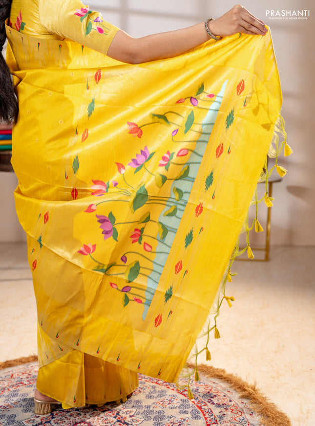 Semi paithani saree yellow with allover zari woven buttas and paithani pallu
