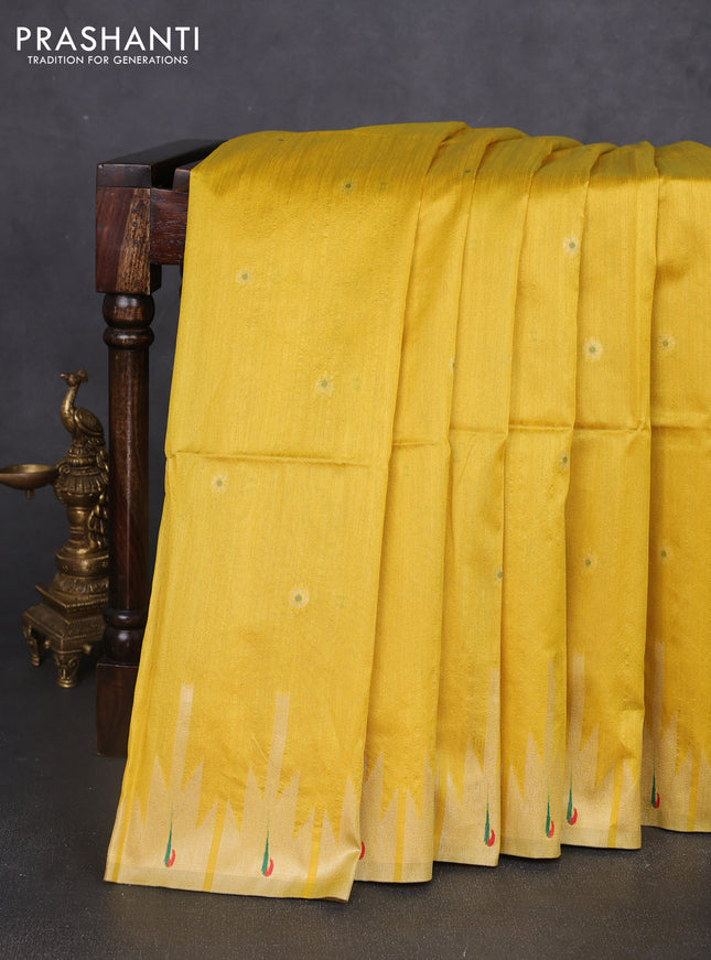 Semi paithani saree yellow with allover zari woven buttas and paithani pallu