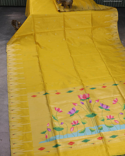 Semi paithani saree yellow with allover zari woven buttas and paithani pallu