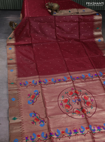 Semi paithani saree maroon with allover zari woven buttas and paithani pallu