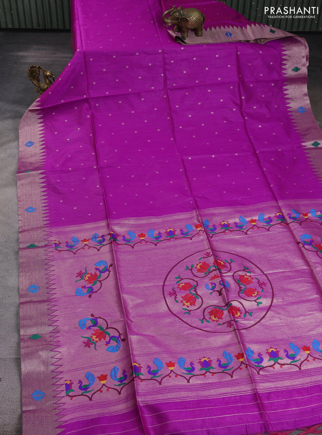 Semi paithani saree purple with allover zari woven buttas and paithani pallu