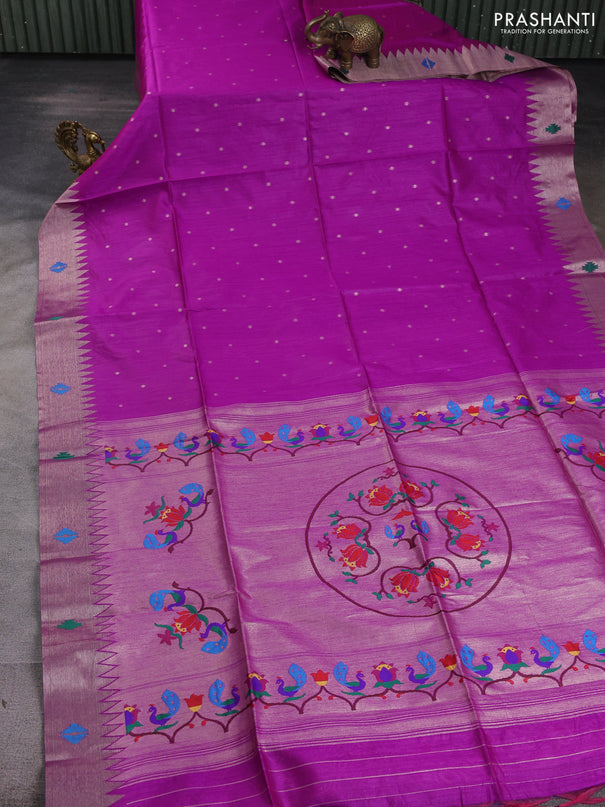 Semi paithani saree purple with allover zari woven buttas and paithani pallu