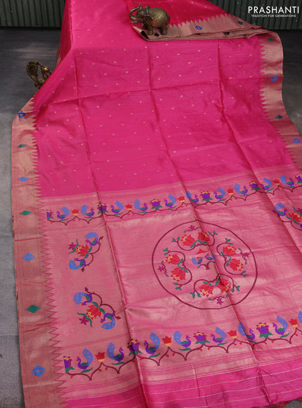 Semi paithani saree pink with allover zari woven buttas and paithani pallu