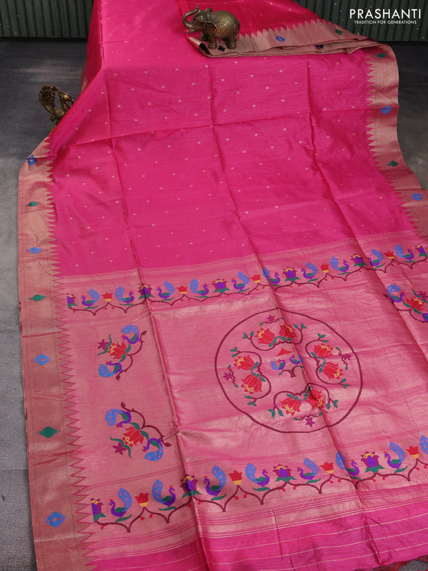 Semi paithani saree pink with allover zari woven buttas and paithani pallu