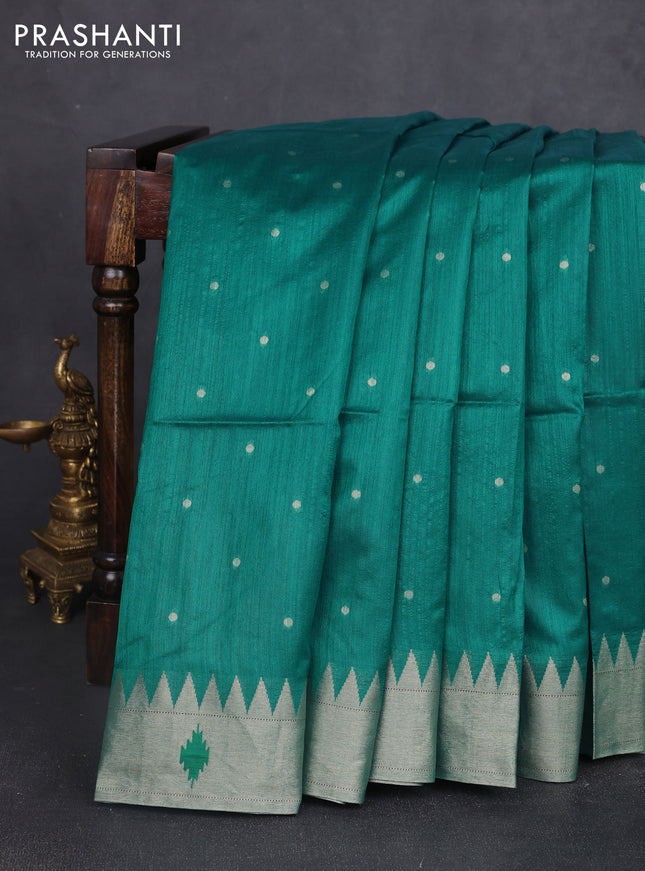 Semi paithani saree peacock green with allover zari woven buttas and paithani pallu