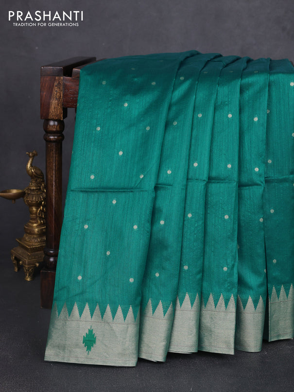Semi paithani saree peacock green with allover zari woven buttas and paithani pallu